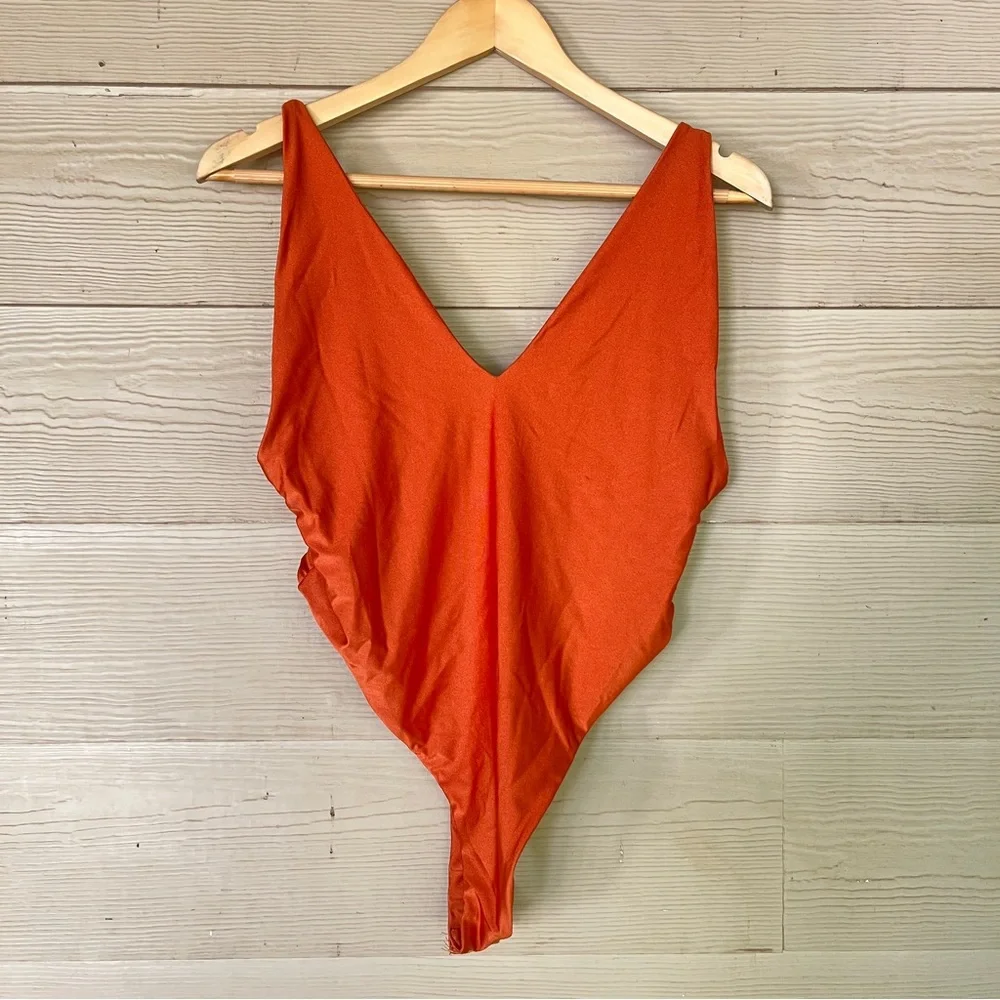 Fashion Nova Orange V-Neck Sleeveless Bodysuit & Cardigan Set 2 Piece Outfit XL - Picture 2 of 8